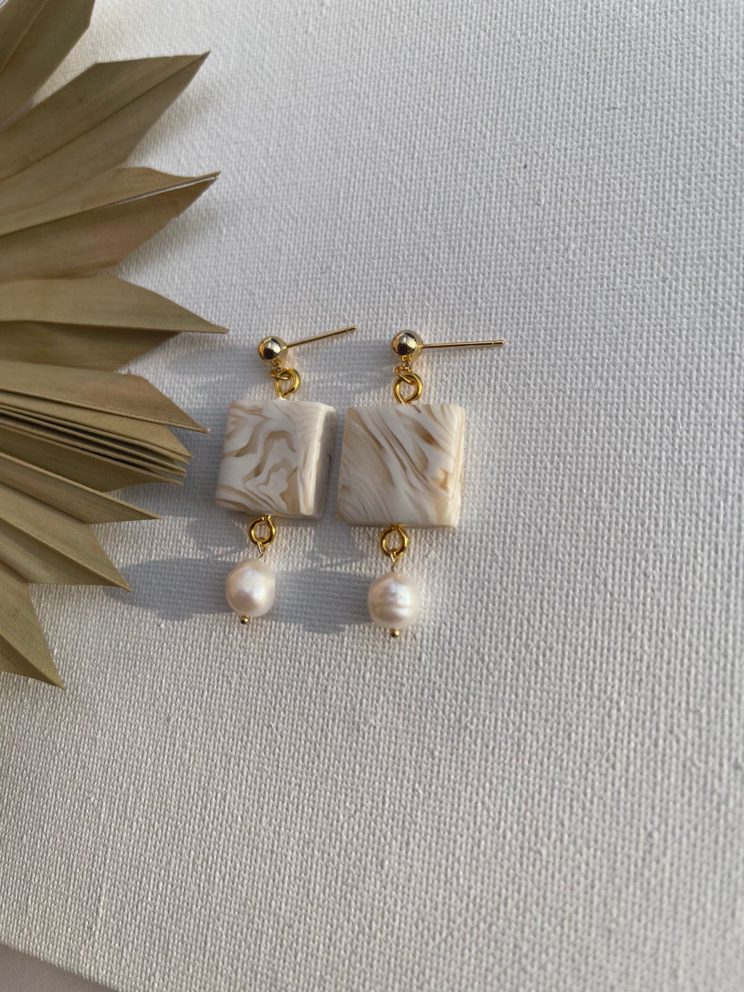 Dainty Square Pearl Earrings